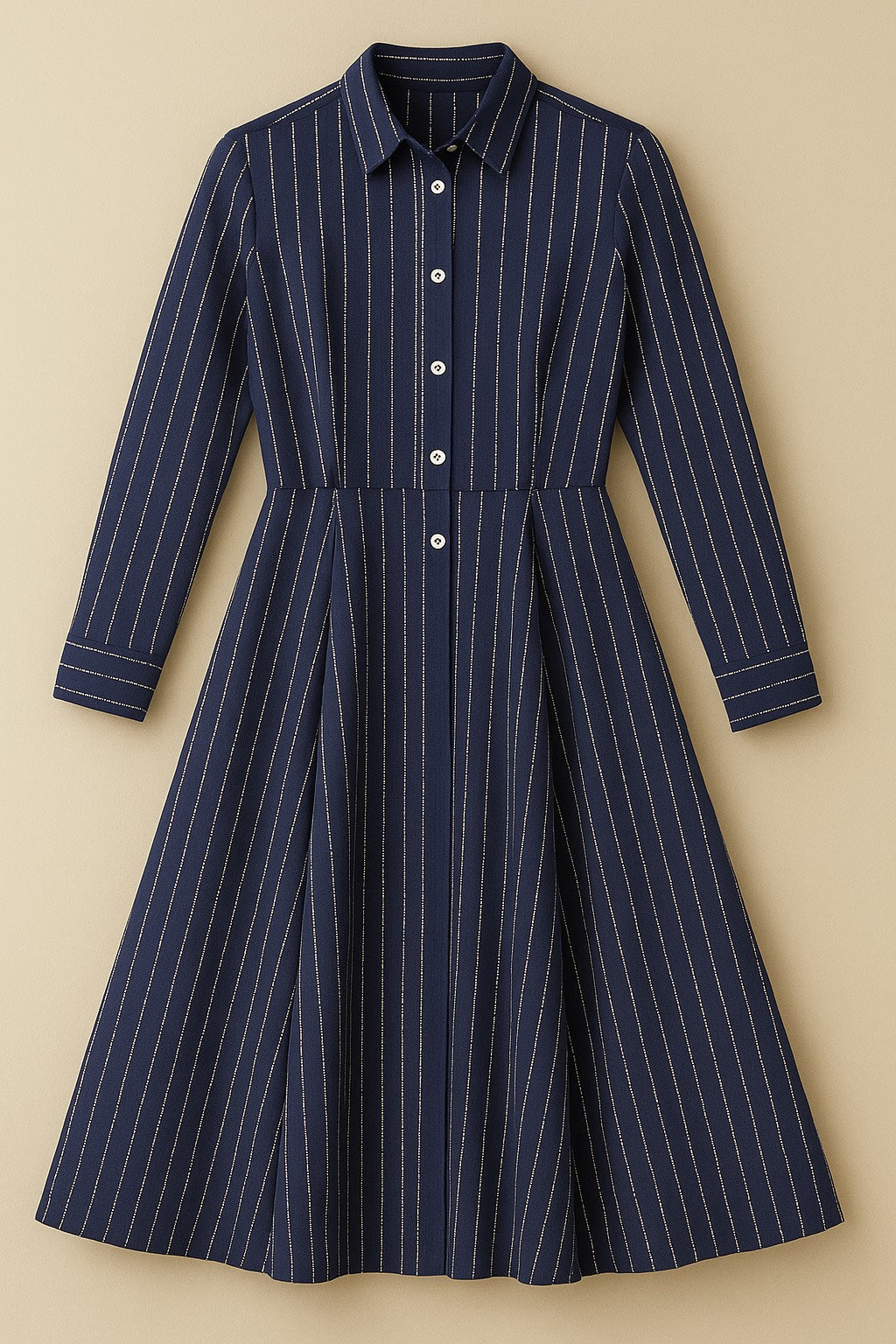 The Navy Pinstripe Midi Shirt Dress