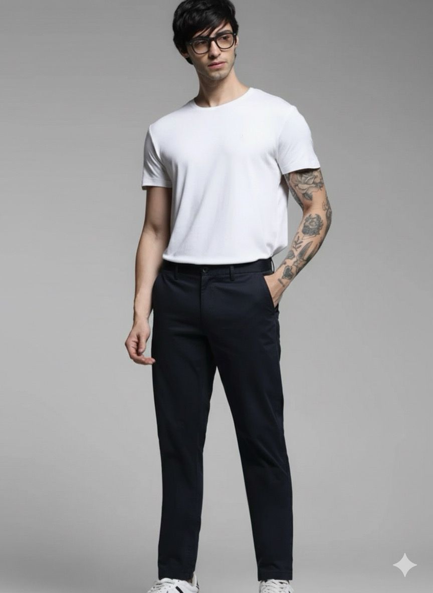 Cotton blend black chinos