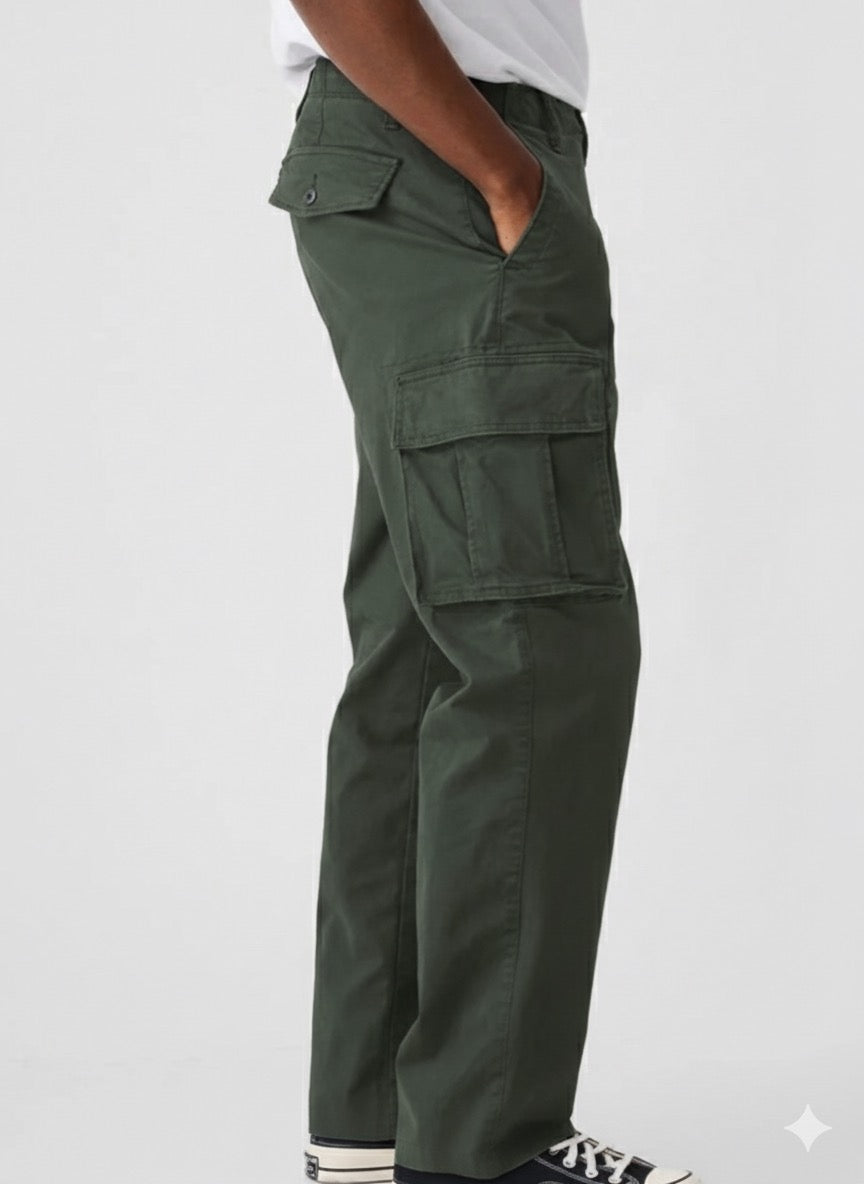 Olive green cotton cargo trousers