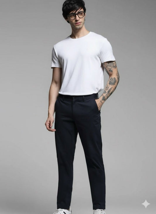 Cotton blend black chinos