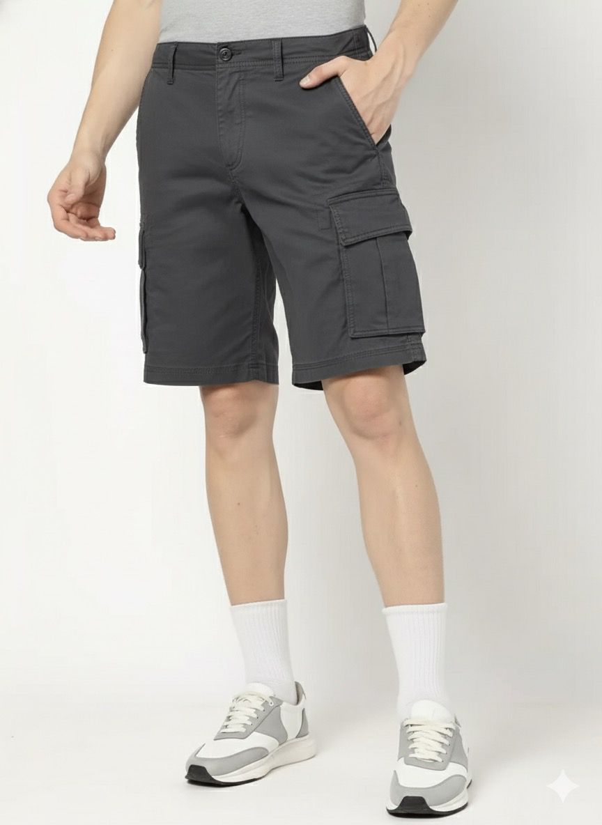 Cotton charcoal cargo shorts