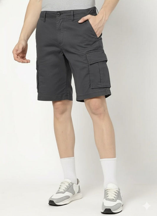 Cotton charcoal cargo shorts