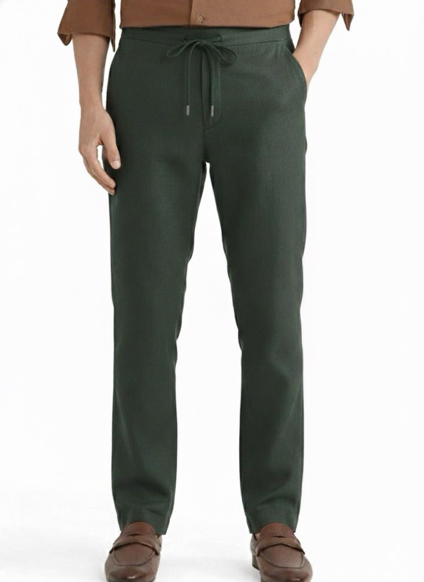 Cotton dark green drawstring trousers