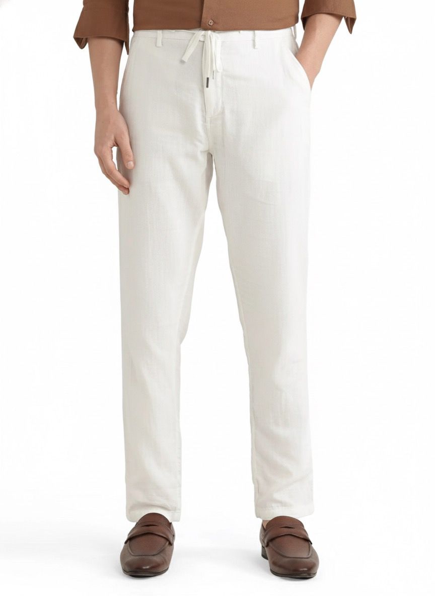 Linen blend, white drawstring trousers