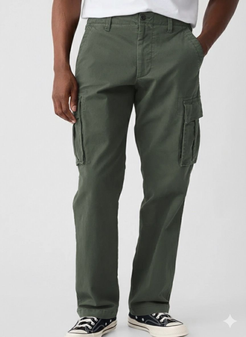 Olive green cotton cargo trousers