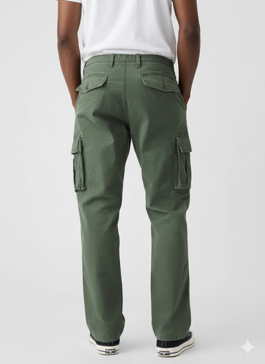 Olive green cotton cargo trousers
