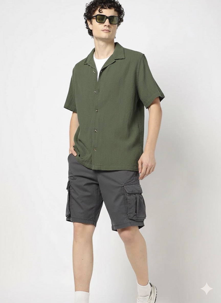 Cotton charcoal cargo shorts